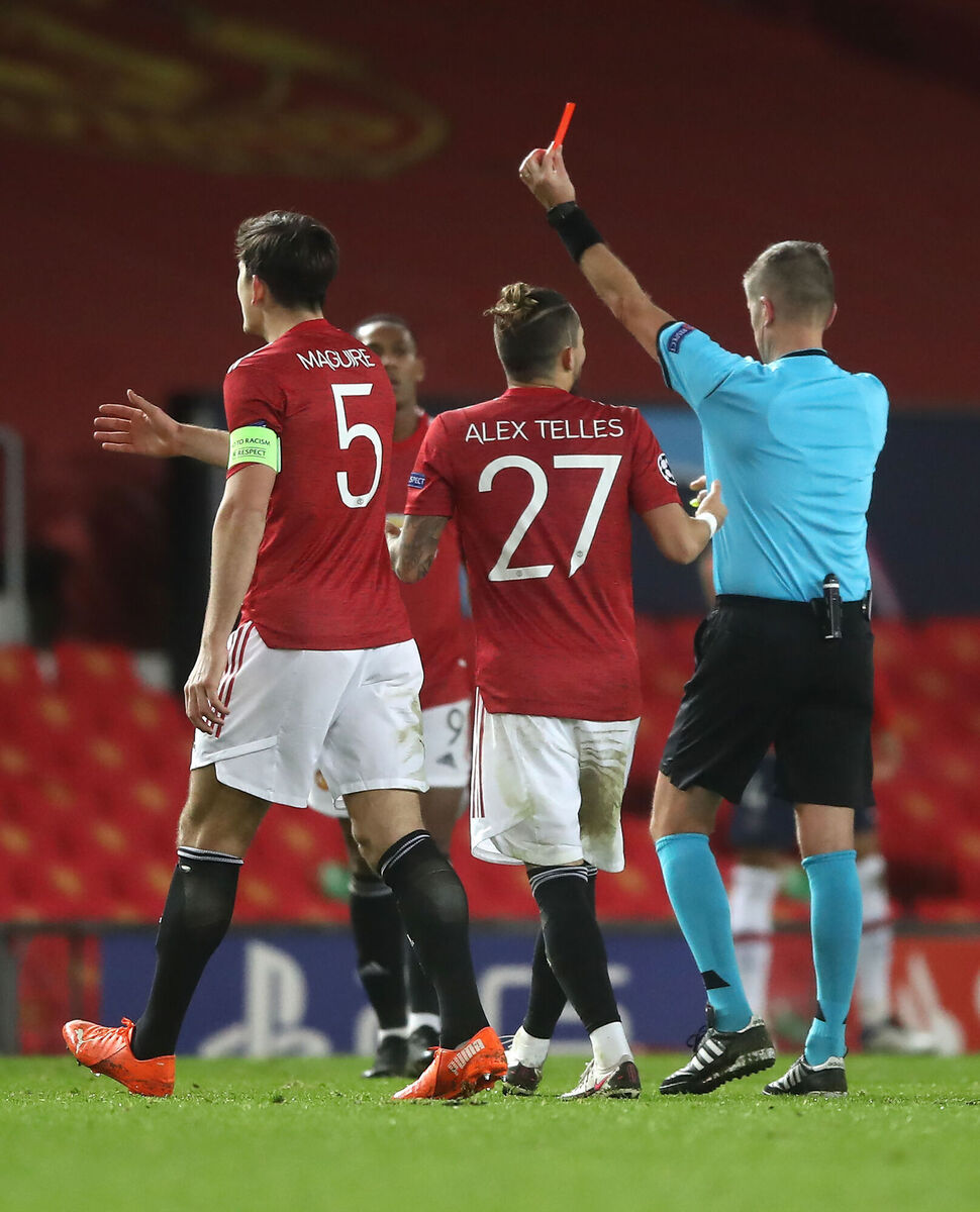 Manchester United's Fred shown a red card during the UEFA Champions League match. Picture: Martin Rickett Manchester United's Fred shown a red card during the UEFA Champions League match. Picture: Martin Rickett