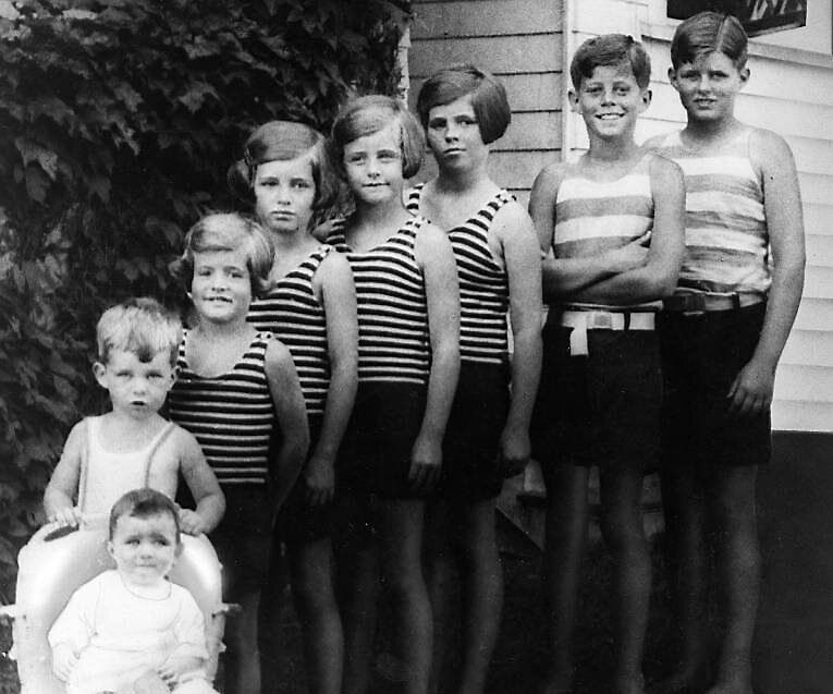 A Kennedy children family portrait in Hyannisport, Massachusetts. (L-R) Jean Kennedy, Edward M. Kennedy, Patricia Kennedy, Eunice Kennedy, Kathleen Kennedy, Rosemary Kennedy, John F. Kennedy and Joseph P. Kennedy Jr.