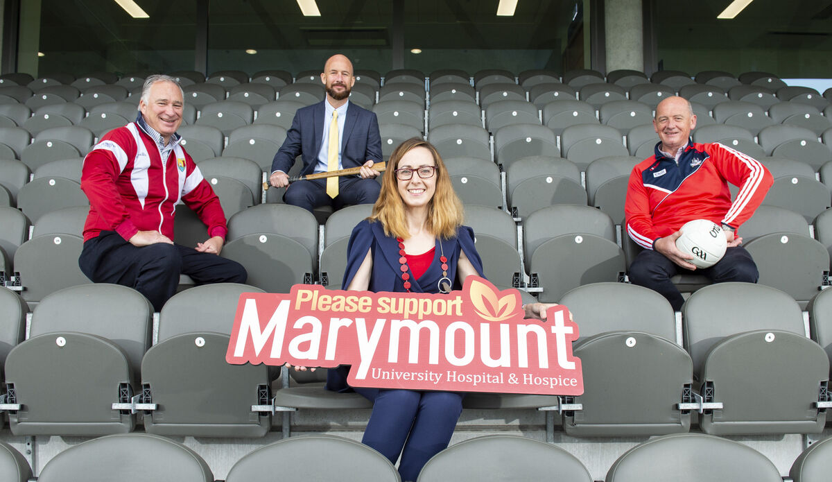 Paula McGovern, Marymount University Hospital &amp; Hospice with Tomas Mulcahy, Kevin O'Donovan Cork GAA CEO and Niall Cahalane 