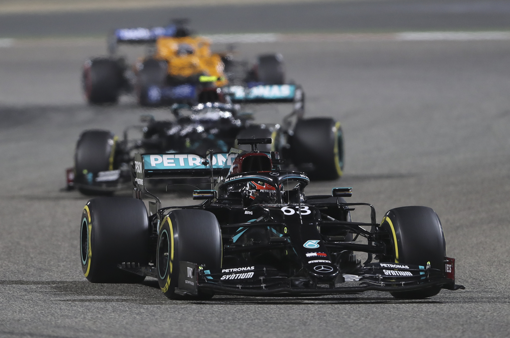 Pit problem and puncture end George Russell’s hopes as Sergio Perez takes victory