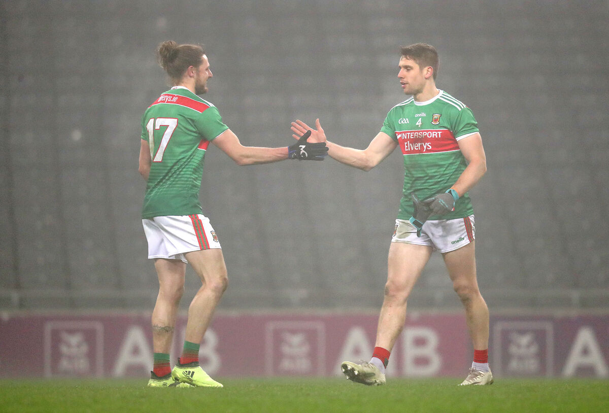 Mayo's Padraig O'Hora and Lee Keegan celebrate after the game. Picture: INPHO/Bryan Keane Mayo's Padraig O'Hora and Lee Keegan celebrate after the game. Picture: INPHO/Bryan Keane