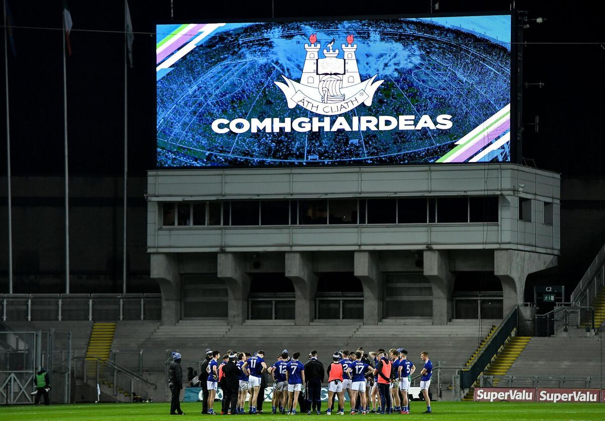 Cavan players in a huddle after 15-point defeat. Picture: Piaras Ó Mídheach/Sportsfile Cavan players in a huddle after 15-point defeat. Picture: Piaras Ó Mídheach/Sportsfile