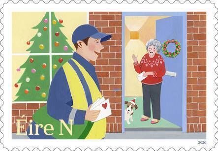 One of An Post's six 2020 Christmas stamps encouraging 'Community Connection'. The stamps are illustrated by Liz Rackard and designed by Detail Design Studio One of An Post's six 2020 Christmas stamps encouraging 'Community Connection'. The stamps are illustrated by Liz Rackard and designed by Detail Design Studio