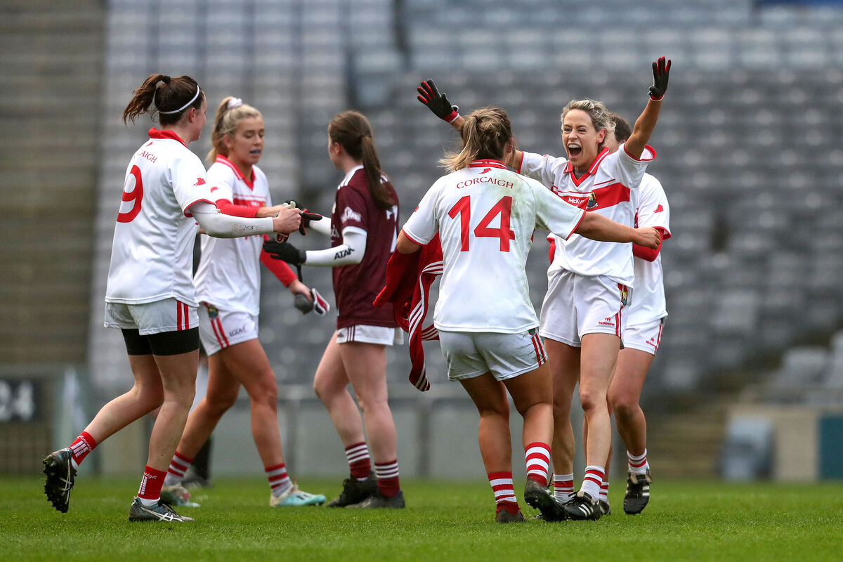 Cork's Doireann O'Sullivan and Orla Finn celebrate after beating Galway. Picture: INPHO/Bryan Keane