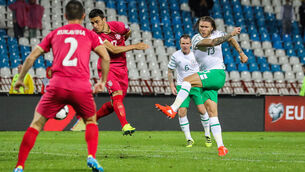 <p>Ireland's Jeff Hendrick scores at the Stadion Rajko Mitic, Belgrade, in 2016. This will be the second time in successive World Cup campaigns that Ireland kick off in the Balkan country. Picture: INPHO/Ryan Byrne</p>