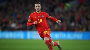 <p>Wales' Aaron Ramsey during the UEFA Euro 2020 Qualifying match at the Cardiff City Stadium.</p>