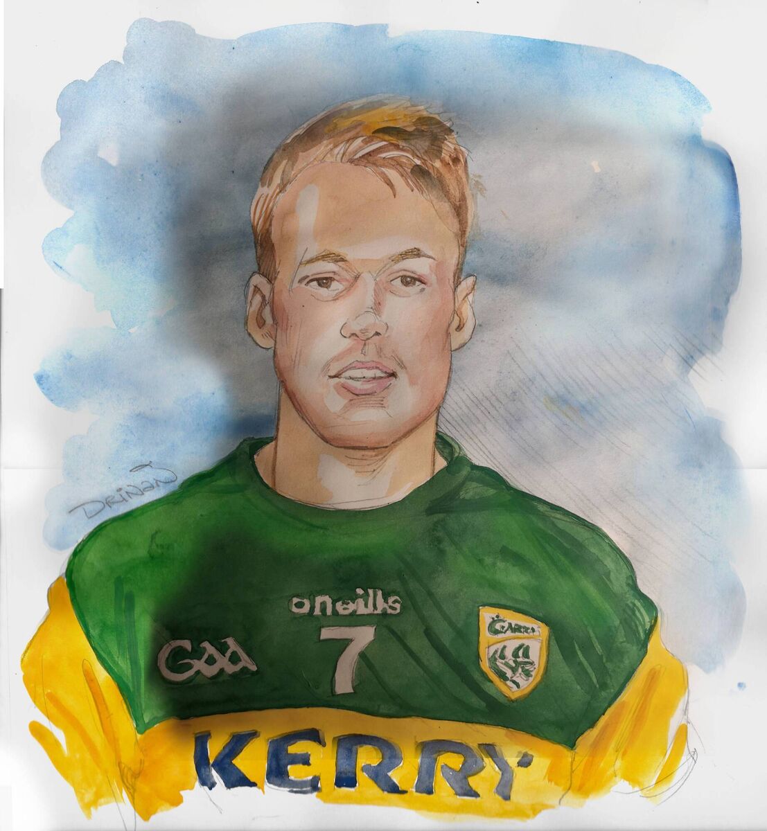 Shane Conway Kerry Hurler Watercolour portrait by Peadar Drinan
