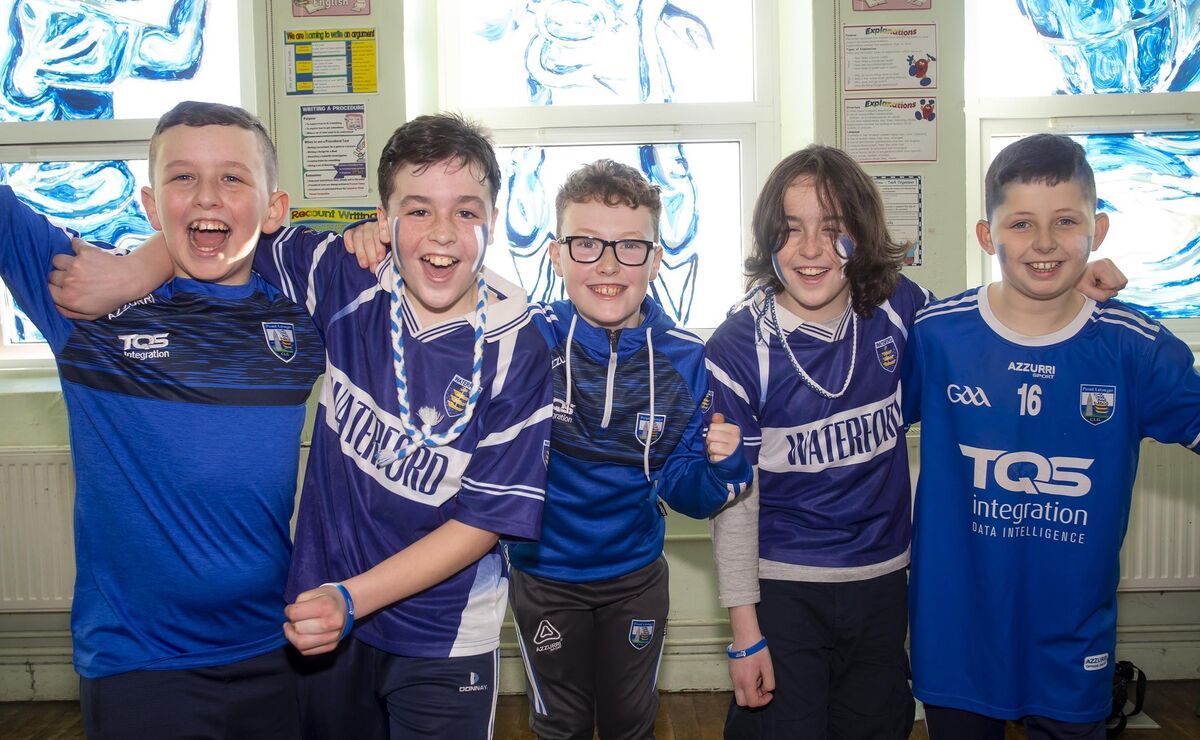 Fifth Class pupils at Mount Sion Primary School, Waterford: Jamie Power, James McGrath, Cian O’Farrell, Cley McGrath and Sam O’Regan. Picture: Mary Browne