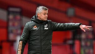 <p>Manchester United manager Ole Gunnar Solskjaer instructs his players during the Premier League match at Old Trafford, Manchester.</p>