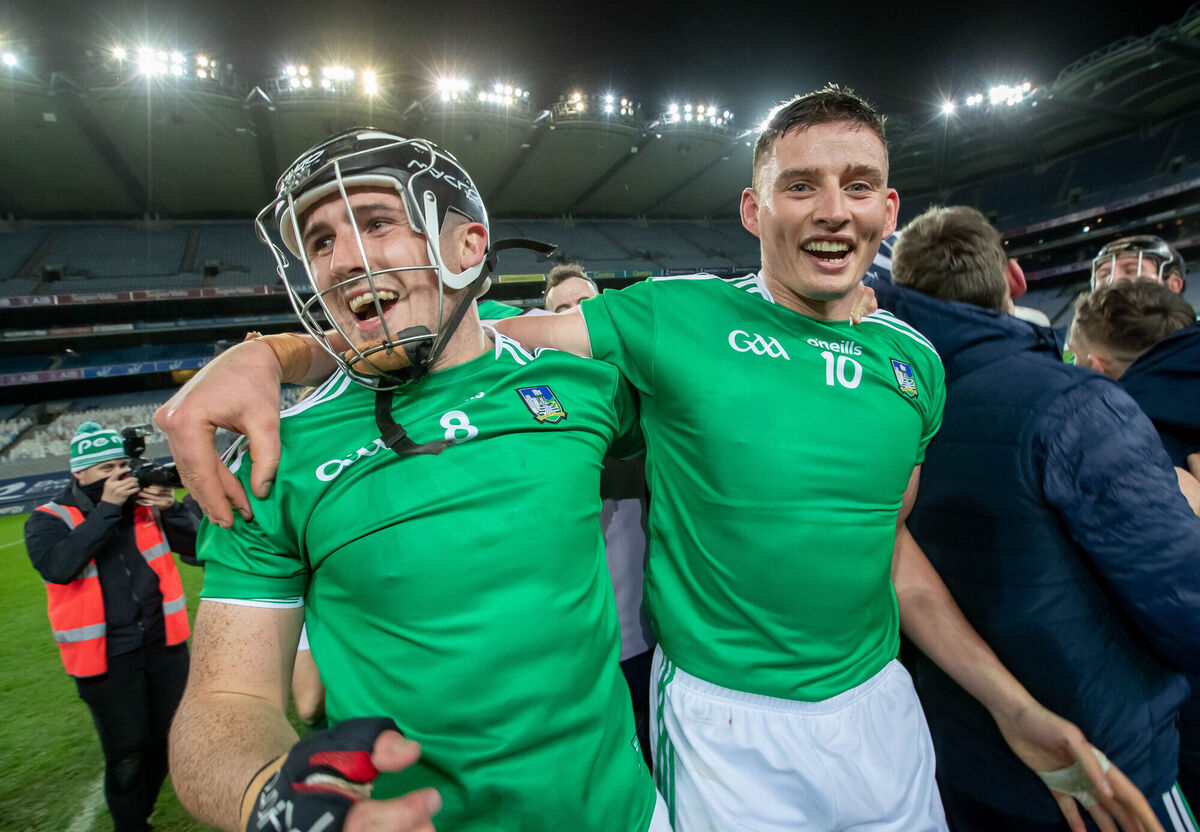Limerick’s Darragh O'Donovan and Gearoid Hegarty celebrate after the game. Picture: INPHO/Morgan Treacy