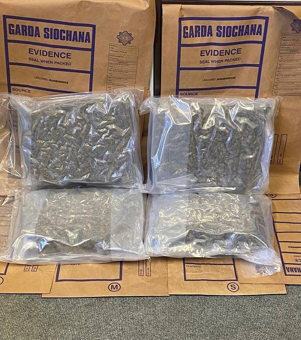 A package containing approximately 4.8kg of suspected cannabis herb was seized. Picture: An Garda Síochána