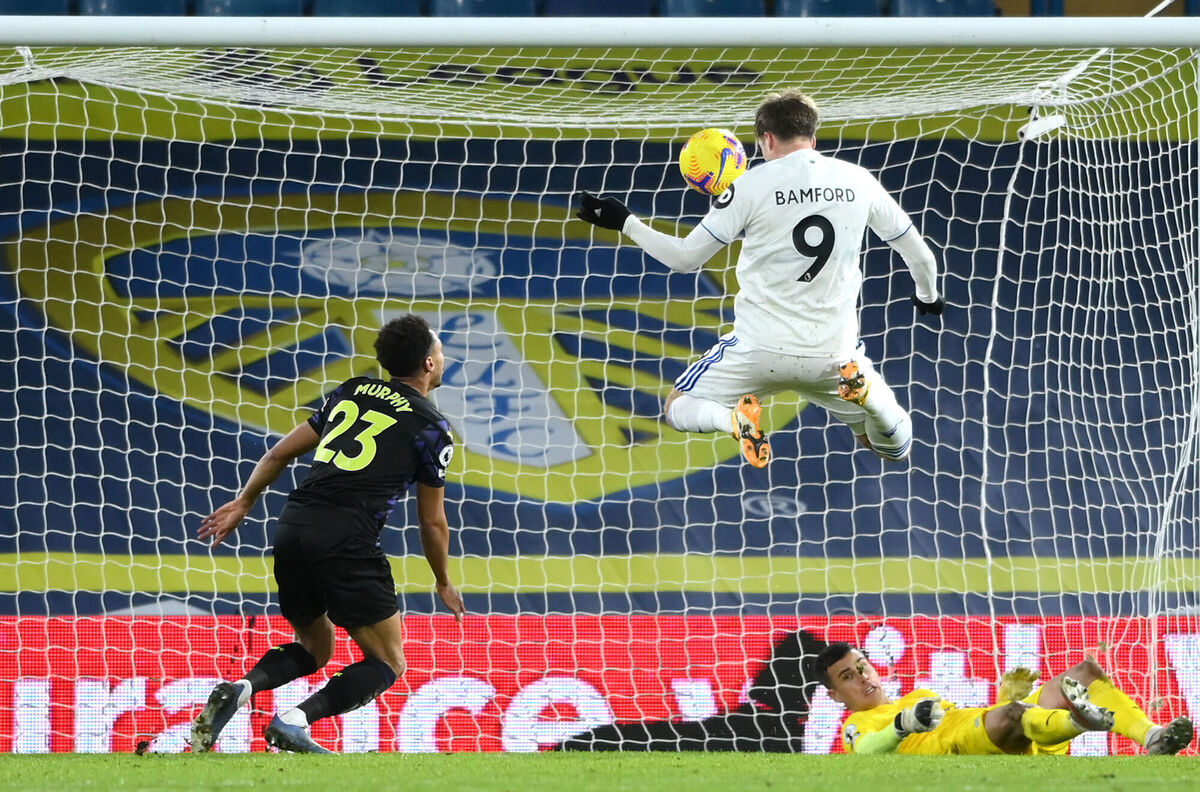 Leeds United's Patrick Bamford scores his side's first goal of the game. Picture: Stu Forster
