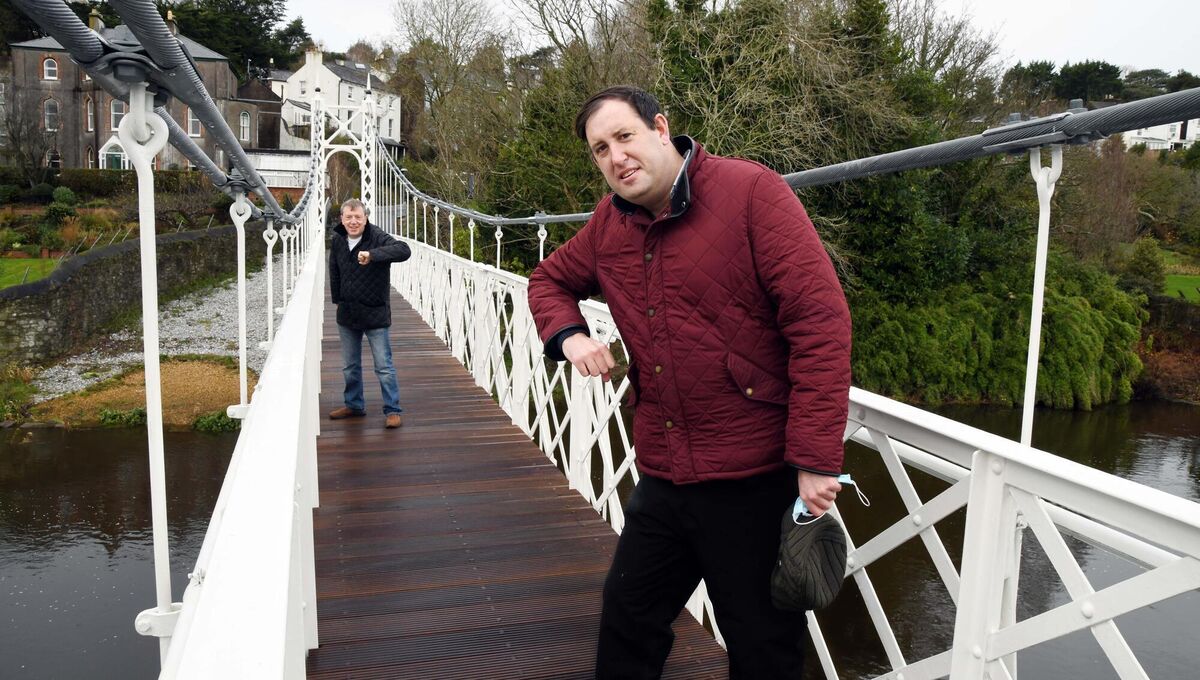 Councillors Tony Fitzgerald from the northside of Cork (left) and Kieran McCarthy from the southside of the city meeting on the repaired and refurbished bridge. Picture: Denis Minihane. Councillors Tony Fitzgerald from the northside of Cork (left) and Kieran McCarthy from the southside of the city meeting on the repaired and refurbished bridge. Picture: Denis Minihane.