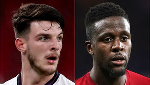 <p>Declan Rice and Divock Origi (Nick Potts/John Walton/PA)</p>