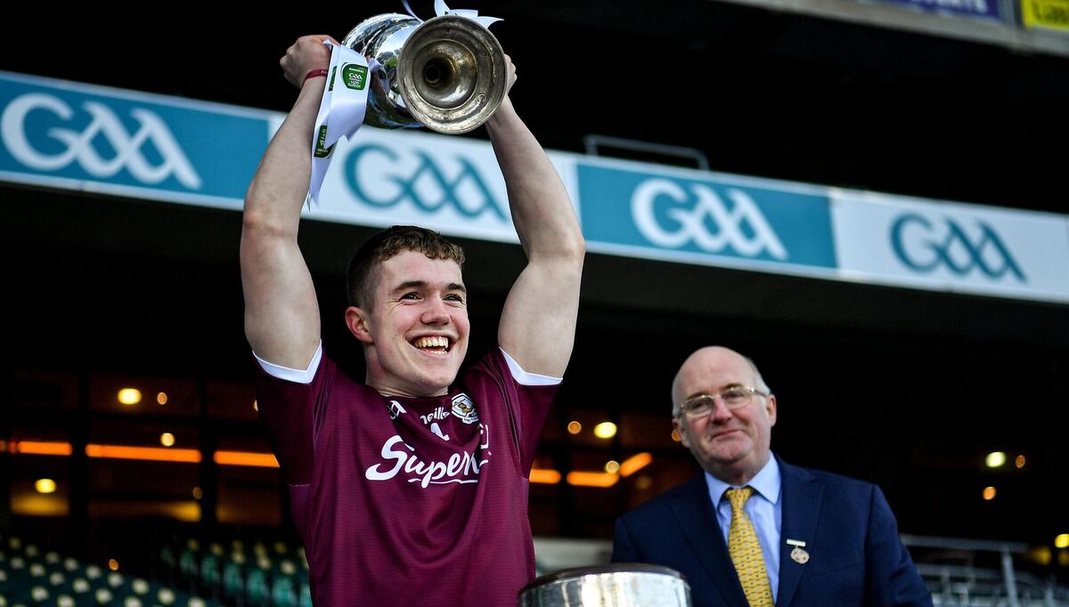 Galway captain Jack Glynn accepts the cup from GAA president John Horan. Photo by Ray McManus/Sportsfile Galway captain Jack Glynn accepts the cup from GAA president John Horan. Photo by Ray McManus/Sportsfile