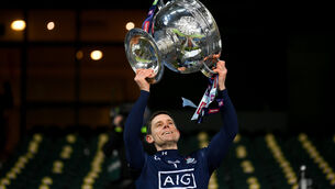 <p>Dublin captain Stephen Cluxton lifts the Sam Maguire Cup. Photo by Stephen McCarthy/Sportsfile</p>