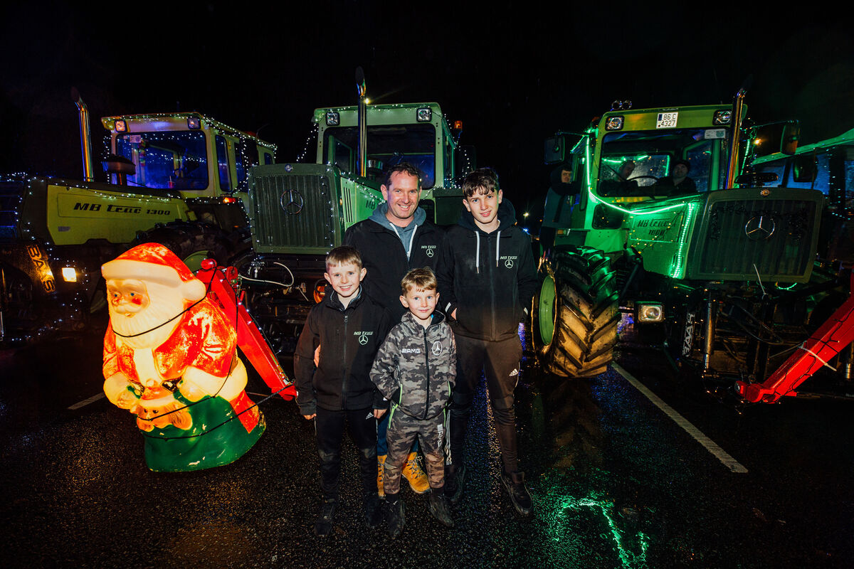  Gerard, Ciaran, Aodhan and Oisin McNamara from Lisselton Kerry pictured at the Light Up Limerick tractor run from Castletroy, Limerick Saturday night. 