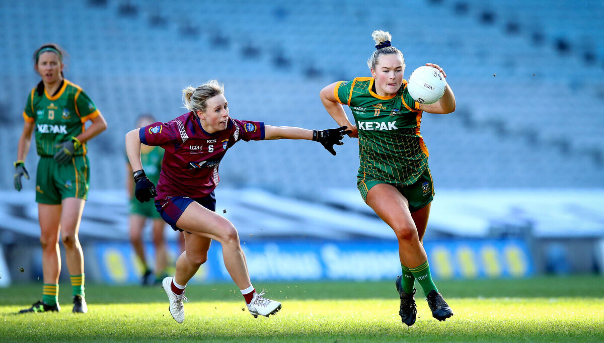 Meath’s Vikki Wall and Fiona Claffey of Westmeath. Picture: INPHO/Ryan Byrne