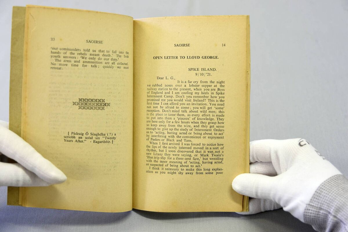 An open letter to British prime minister Lloyd George from a Spike Island internee, dated October 9, 1921. Picture: Larry Cummins