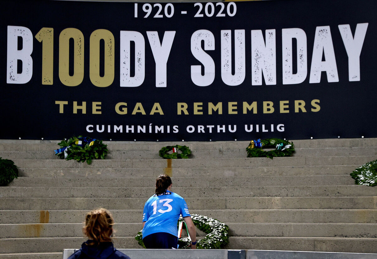 Dublin’s Sinead Aherne lays a wreath at the Bloody Sunday Memorial in Croke Park. 	 Picture: INPHO/Tommy Dickson
                    