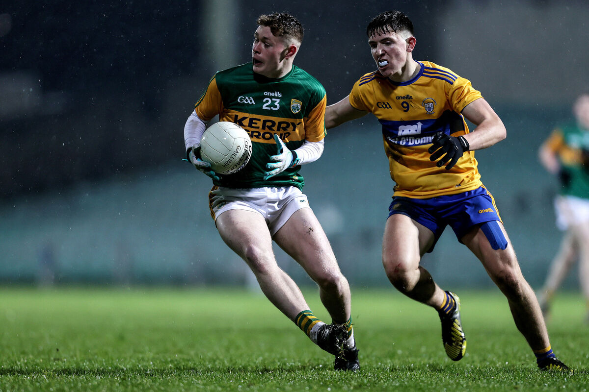 Kerry's Jordan Kissane and Brian McNamara of Clare. Picture: INPHO/Laszlo Geczo