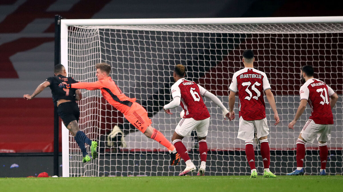 Manchester City's Gabriel Jesus scores his side's first goal. Picture: Nick Potts