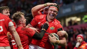 <p>Billy Holland celebrates scoring a try against Scarlets earlier this year. Picture: INPHO/Laszlo Geczo</p>