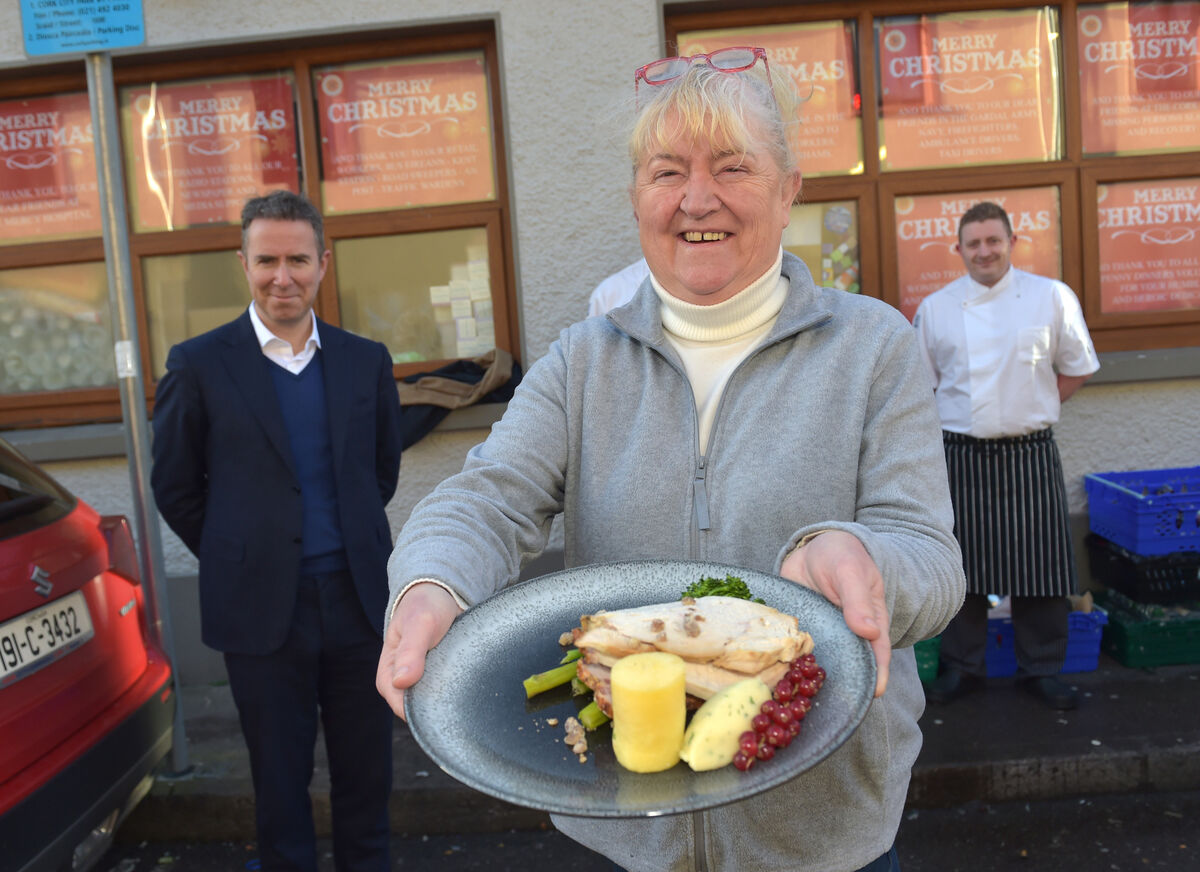  This year at Penny Dinners on Little Hanover Street, Christmas dinners will be delivered to service users at many B&amp;B’s and hostels. For the tenth year in a row, the River Lee Hotel donated two hundred Christmas dinners. Hotel general manager Ruairí O’Conner and his Head chef Paul Lane and staff, Oisin Collins, Jason Murray, and Philip Bunney made the special delivery to Caitriona Twomey. Picture Dan Linehan