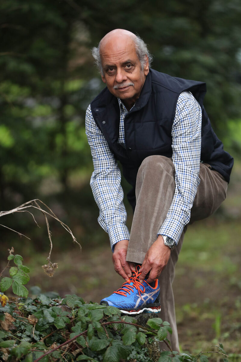 Mr Bajaj, who was born in India and has lived in Ireland for 43 years, finished his extraordinary feat in September after completing more than 54.6 million steps in 8,322 hours and burning almost 1.5 million calories in under 1,500 days. Picture: Niall Carson/PA Wire