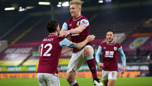 <p>Ben Mee celebrates his goal (Alex Livesey/PA)</p>
