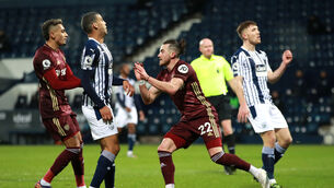 Jack Harrison celebrates his goal as Leeds ran riot at West Brom (Dave Rogers/PA)