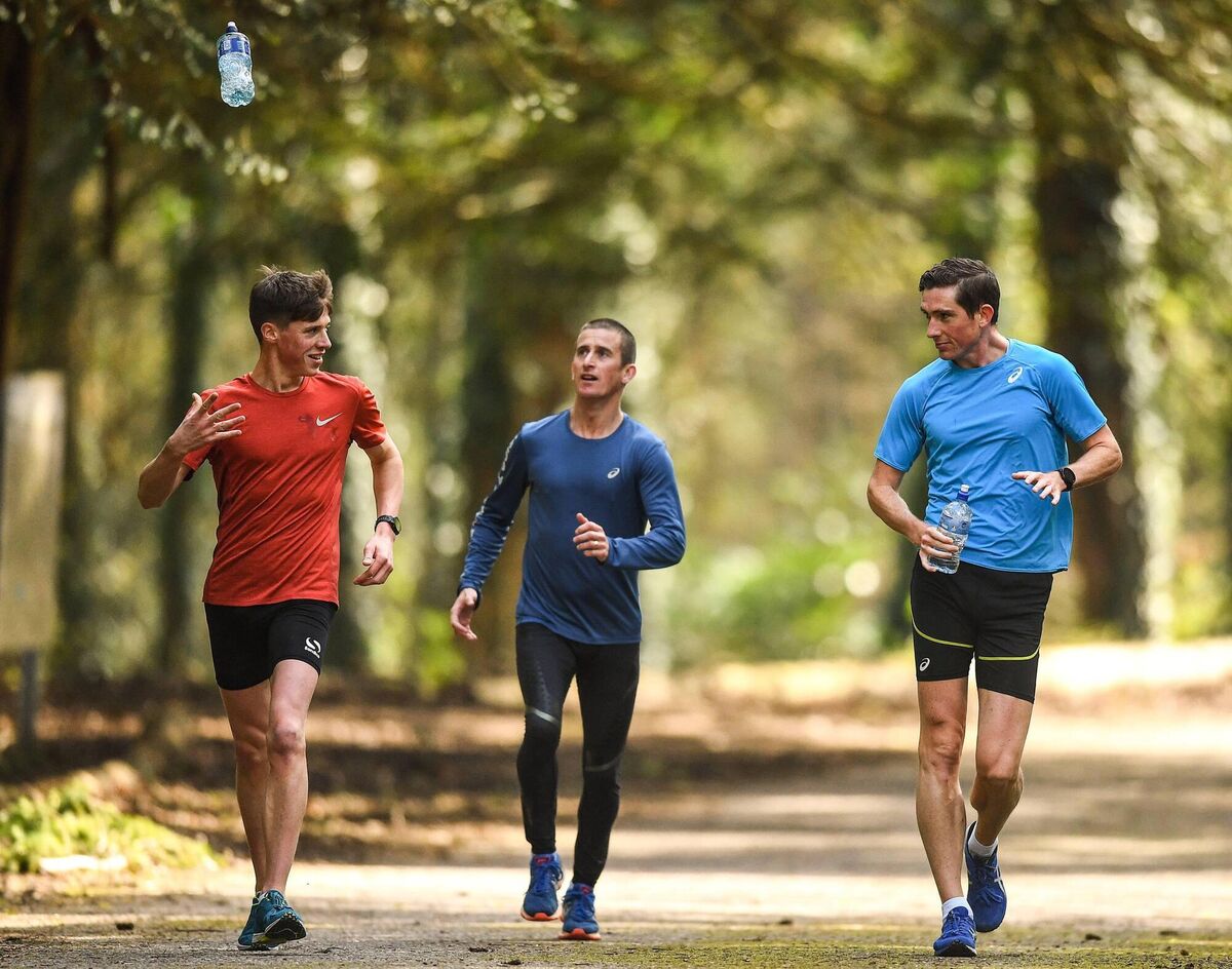 Racewalkers David Kenny, left, and Brendan Boyce with coach Rob Heffernan, centre, during a training session at Fota Island, Cork. Picture: Eóin Noonan/Sportsfile Racewalkers David Kenny, left, and Brendan Boyce with coach Rob Heffernan, centre, during a training session at Fota Island, Cork. Picture: Eóin Noonan/Sportsfile