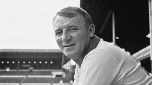 <p>Scottish football player and manager, Tommy Docherty poses in the stands at Villa Park, Birmingham, England, 18th July 1969. (Photo by R. Viner/Daily Express/Hulton Archive/Getty Images)</p>