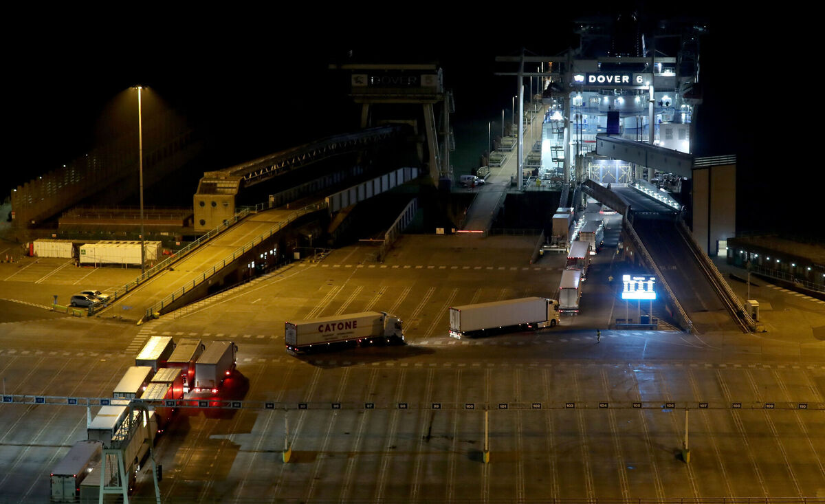 Lorries board the final DFDS ferry from the Port of Dover in Kent before the Brexit transition period concludes at 11pm GMT, ushering in a new era in the UK's relationship with the European Union. Picture: Gareth Fuller/PA Wire Lorries board the final DFDS ferry from the Port of Dover in Kent before the Brexit transition period concludes at 11pm GMT, ushering in a new era in the UK's relationship with the European Union. Picture: Gareth Fuller/PA Wire