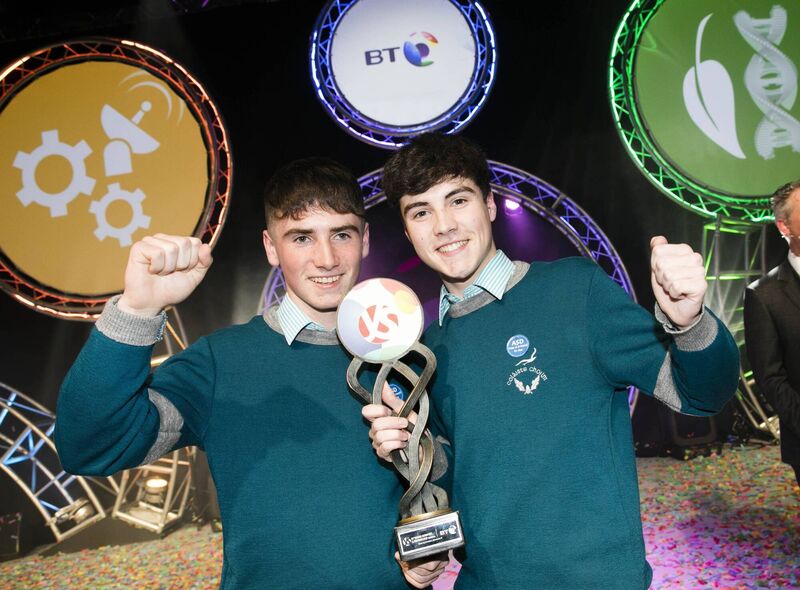 The winners of the 56th BT Young Scientist &amp; Technology Exhibition,  Alan O'Sullivan and Cormac Harris, both aged 16, from Colaiste Choilm, Cork. Their project was entitled “A statistical investigation into the prevalence of gender stereotyping in 5-7 year olds and the development of an initiative to combat gender bias”. 