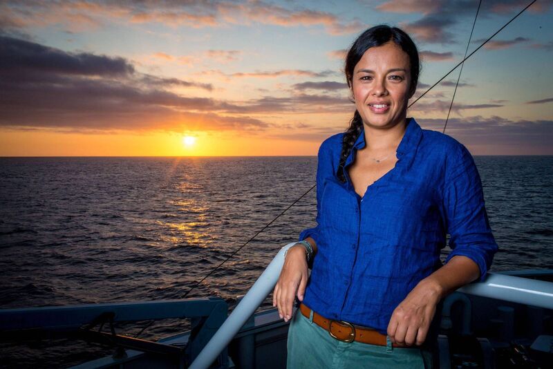 Liz Bonnin on the research vessel Alucia in the Galapagos. Picture: PA Photo/BBC/Freddie Claire