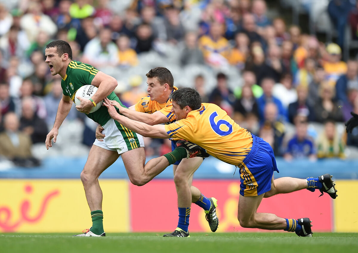 Kerry's Shane Enright with Martin McMahon and Gordon Kelly of Clare during the 2016 Championship. Picture: INPHO/Tommy Greally