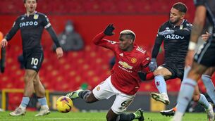 <p>Manchester United's French midfielder Paul Pogba is fouled for a penalty by Aston Villa's Brazilian midfielder Douglas Luiz during the Premier League clash. Picture: Carl Recine. </p>