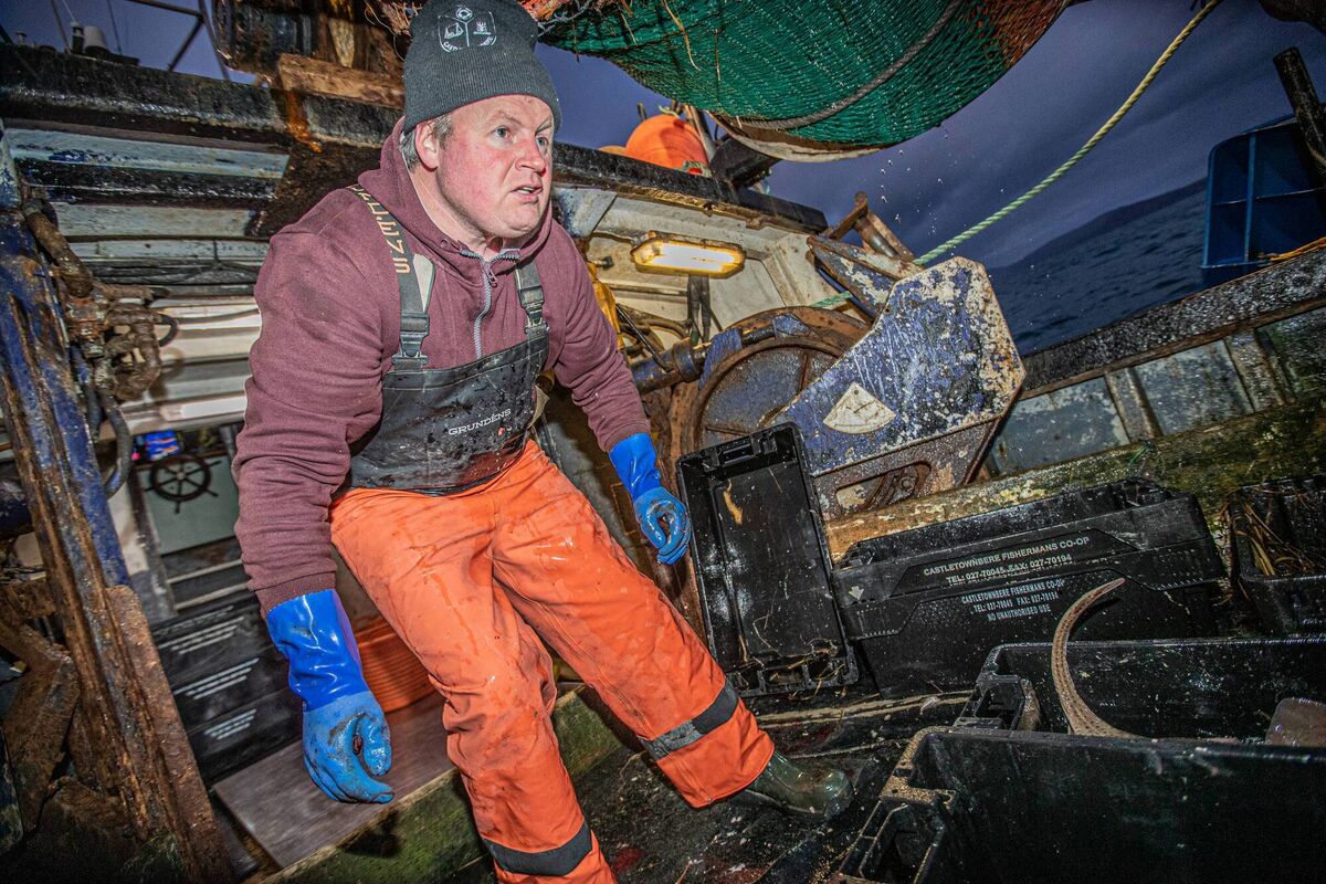 Skipper Sean “Bawn” O’Sullivan, from Castletownbere, West Cork, working on New Year’s Eve 2020 aboard his 15-metre trawler La Petite Edelweiss. 
