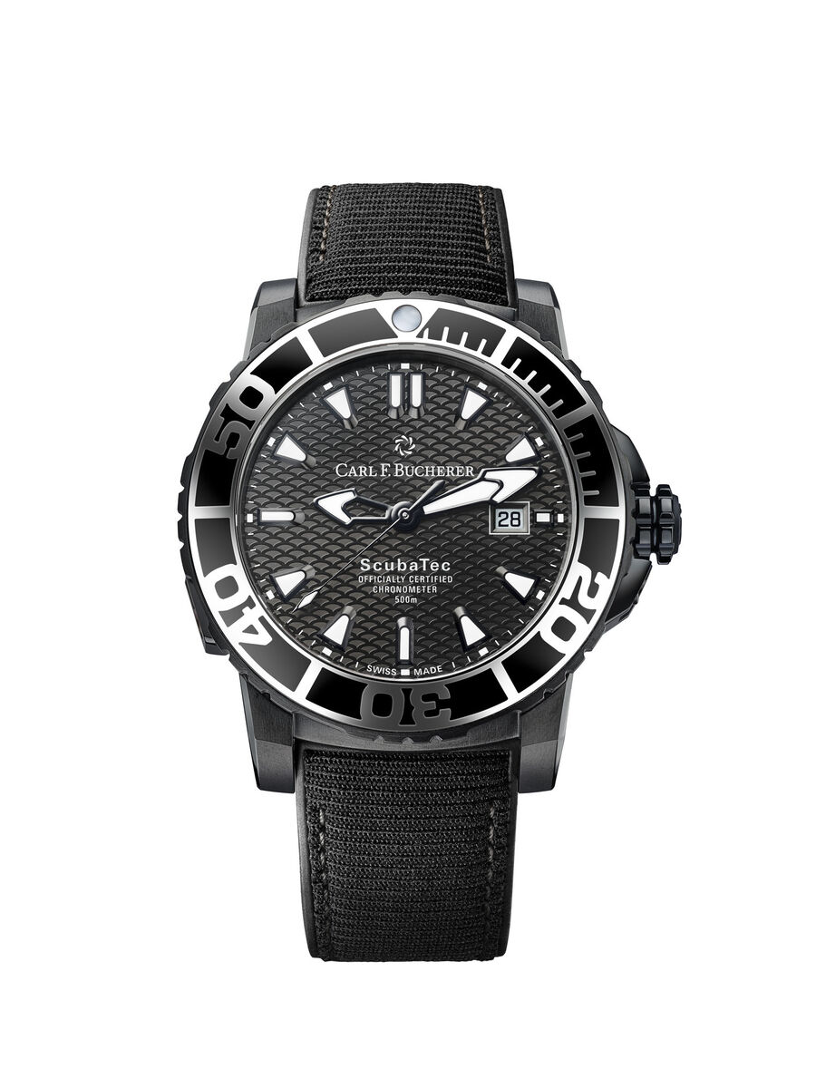 For sports enthusiasts, for adventurers, and for a good cause: The Patravi ScubaTec Black. (KEYSTONE/Carl F. Bucherer) €6,400 For sports enthusiasts, for adventurers, and for a good cause: The Patravi ScubaTec Black. (KEYSTONE/Carl F. Bucherer) €6,400