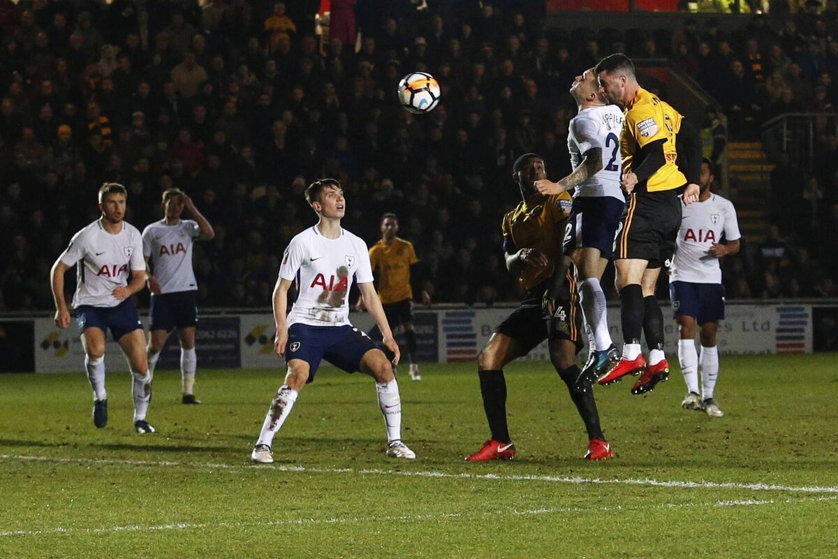Padraig Amond of Newport County scores his side's first goal of the match during the Fly Emirates FA Cup fourth round match against Tottenham Hotspur in 2018. Picture: Athena Pictures/Getty Images