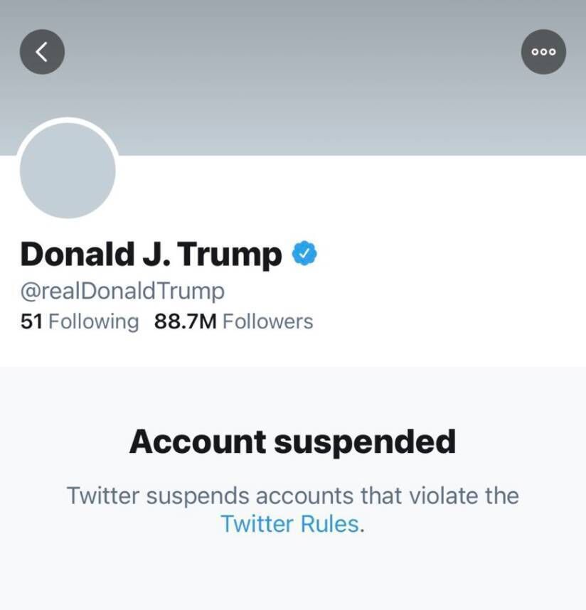 US President Donald Trump's account can no longer be accessed. Picture: Twitter