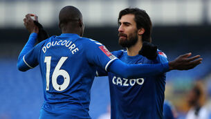 <p>Abdoulaye Doucoure (left) struck the extra-time winner in the FA Cup lunchtime kick-off. Picture: Peter Byrne/PA</p>