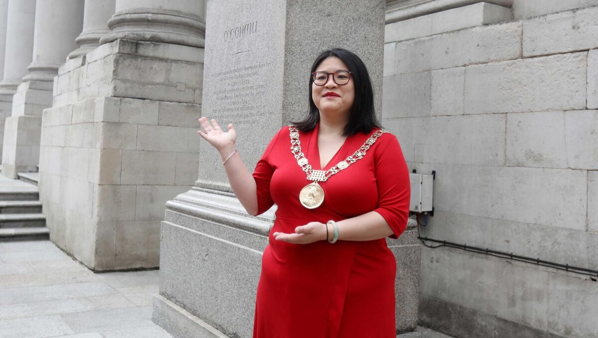Lord Mayor of Dublin Hazel Chu at The O'Connell Plinth outside Dublin’s City Hall, where a temporary sculpture will be commissioned by Sculpture Dublin, along with 5 permanent sculptures in locations city wide. Picture: Leah Farrell / RollingNews.ie