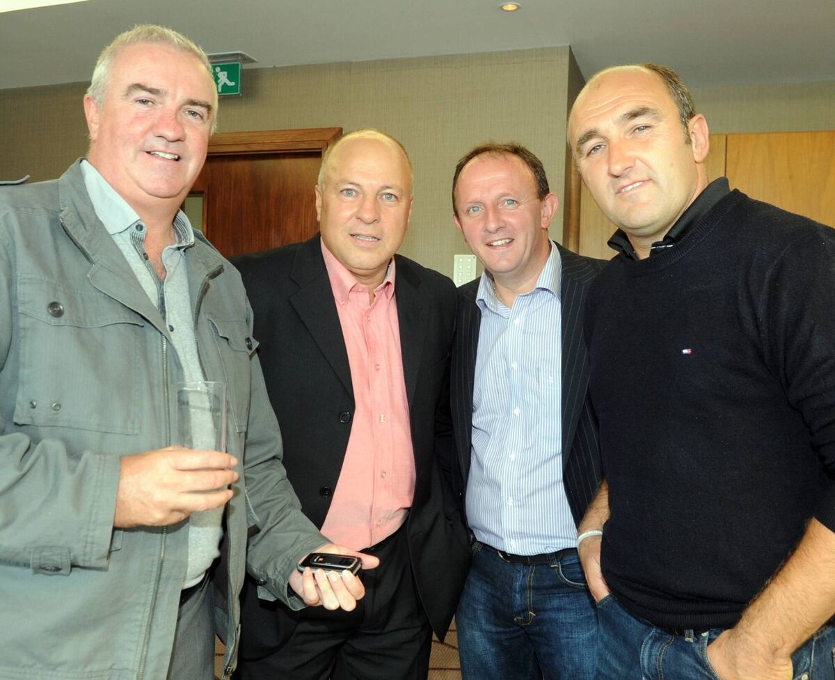 Former Cork City manager Eamonn O'Keefe (2nd left) at the launch of his book '... I only wanted to play football' at the River Lee hotel with former Cork City players Mick Conroy, Paul Bowdren and Philip Long. Picture: Eddie O'Hare