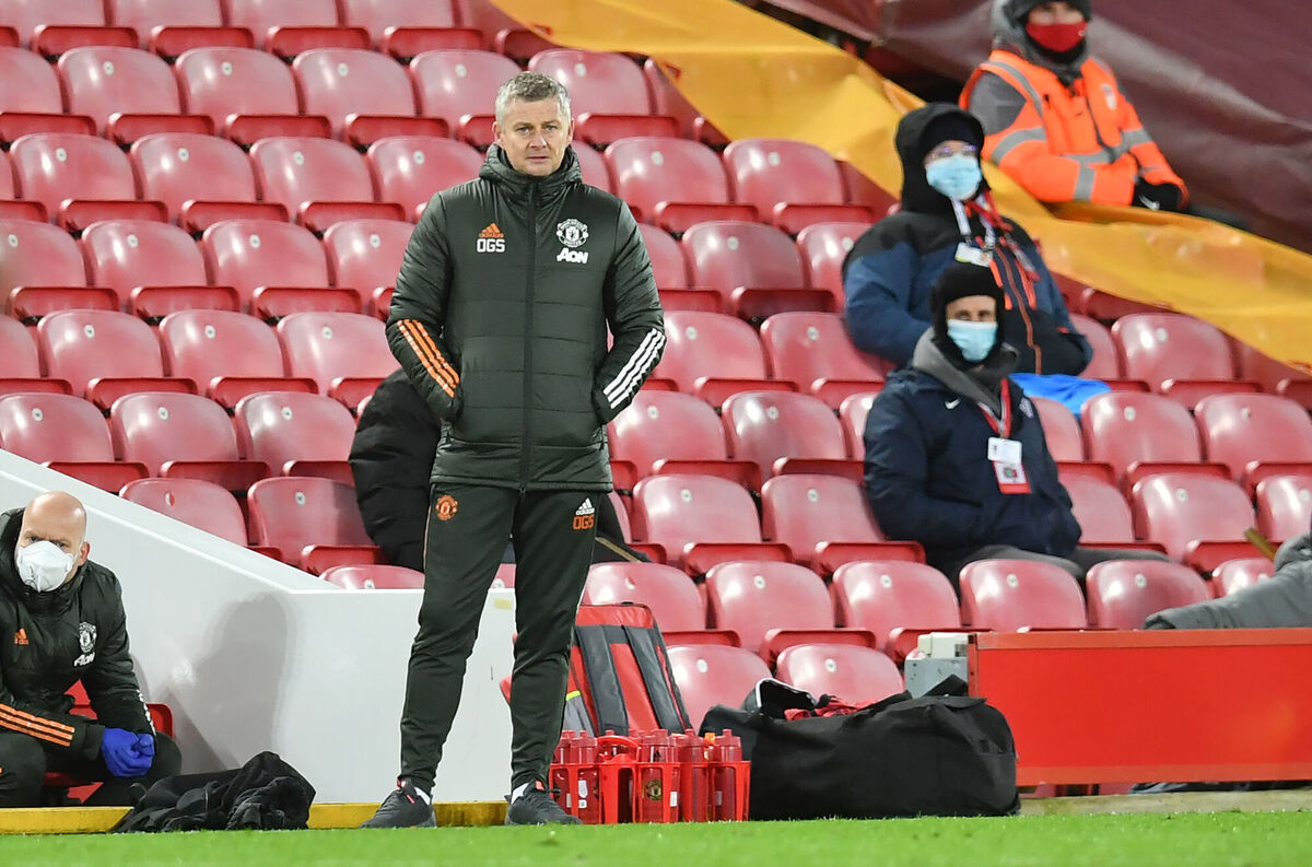 Manchester United manager Ole Gunnar Solskjaer on the touchline during the game. Picture: Paul Ellis