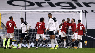 <p class="contextmenu internal_Caption">Manchester United’s Paul Pogba (third right) celebrates scoring his side’s second goal of the game. Picture: Adrian Dennis</p>