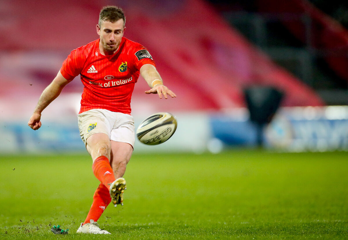 Munster's JJ Hanrahan takes a kick at goal during the PRO14 defeat to Leinster. Picture: INPHO/James Crombie