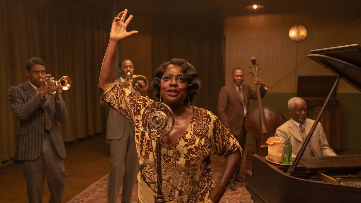 Chadwick Boseman as Levee, Colman Domingo as Cutler, Viola Davis as Ma Rainey, Michael Potts as Slow Drag and Glynn Turman as Toledo. Picture: David Lee/NETFLIX Chadwick Boseman as Levee, Colman Domingo as Cutler, Viola Davis as Ma Rainey, Michael Potts as Slow Drag and Glynn Turman as Toledo. Picture: David Lee/NETFLIX