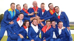 <p>Sergio Garcia (top row, third from left) became the top points-scorer in the Ryder Cup in 2018 (David Davies/PA)</p>